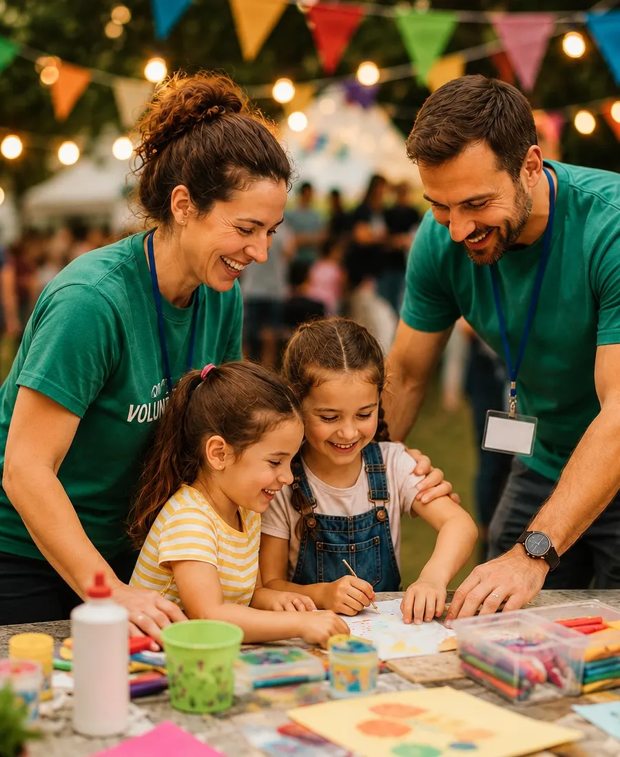Familias y voluntarios en la fiesta